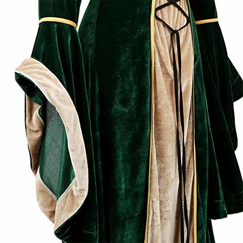 Green medieval-style dress with lace-up front and wide sleeves.